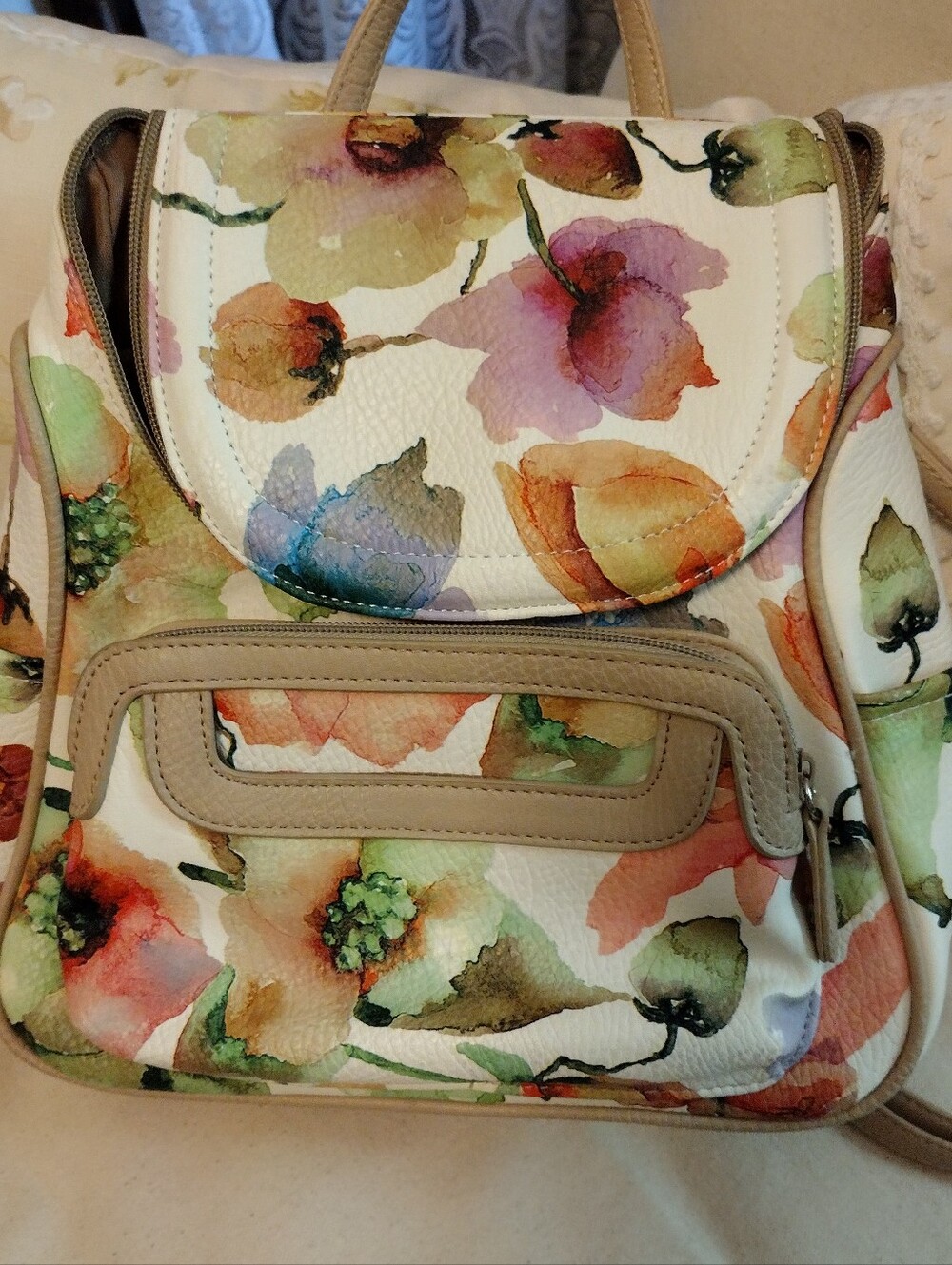 Floral Watercolor Backpack - White with Multi Floral Print